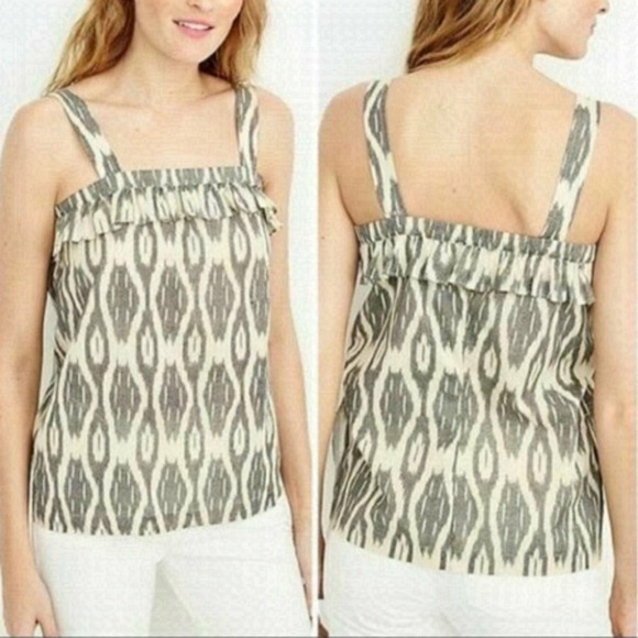 Jcrew factory ecrue ikat ruffle  top size 4 - Picture 1 of 4